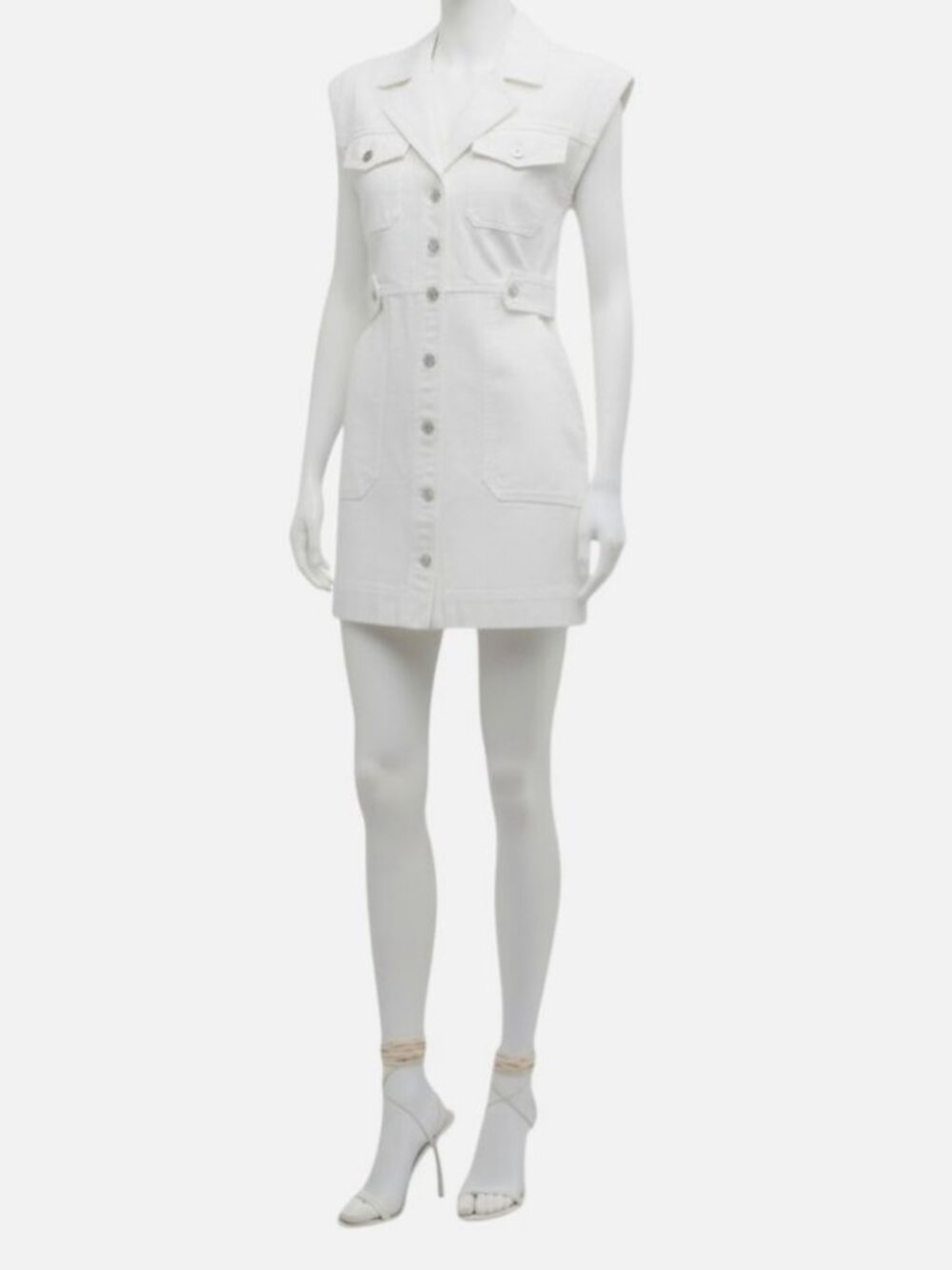 Veronica Beard Women's White Denim Notched V-Neck Button-Front Jax Dress Size 4